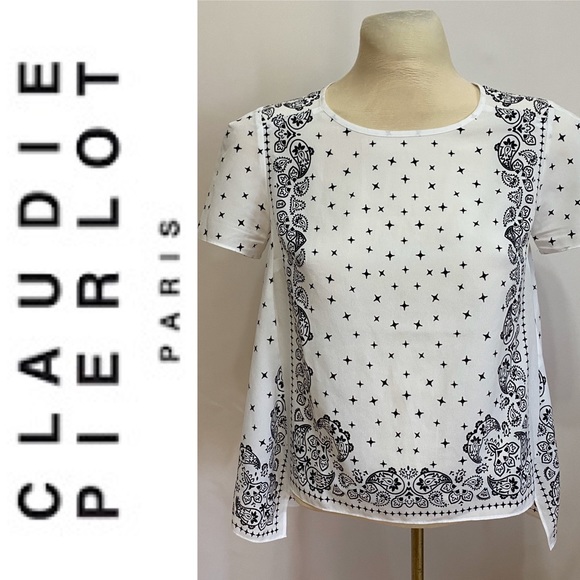 CLAUDIE PIERLOT bandana print short sleeve top - Picture 1 of 5